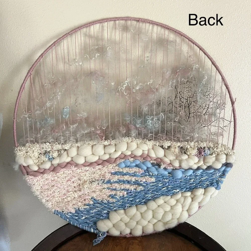 Wool Hand‎ Spun Fiber Mixed Media Wall Hanging Mohair Dream Catcher Boho Cottage